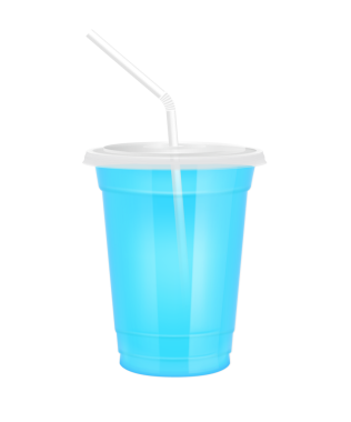 Plastik bardaktaki meyve suyu gibi şeffaf. Düz kapaklı ve saman tüplü cam. Tasarım için mavi su. Menü kafesi ya da restoranlar için. Paketleme içeceği 3D Gerçekçi PNG.
