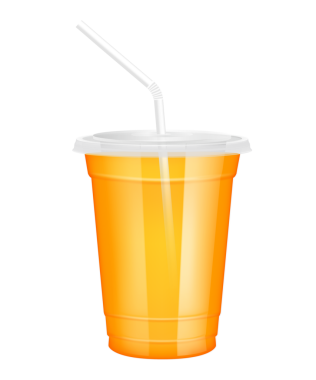 Plastik bardaktaki meyve suyu gibi şeffaf. Düz kapaklı ve saman tüplü cam. Tasarım için portakal suyu menü kafesi ya da restoranlar. Paketleme içeceği 3D Gerçekçi PNG.