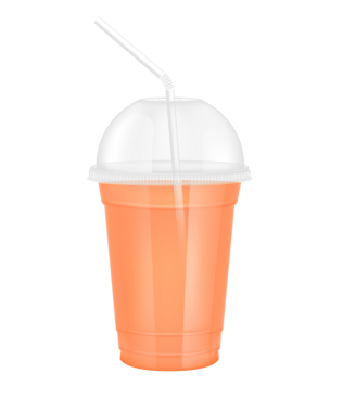 Plastik bardaktaki meyve suyu gibi şeffaf. Bardak kapaklı ve saman tüplü. Tasarım için portakal suyu menü kafesi ya da restoranlar. Paketleme içeceği 3D Gerçekçi PNG.