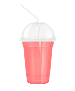 Plastik bardaktaki meyve suyu gibi şeffaf. Bardak kapaklı ve saman tüplü. Tasarım için kırmızı su menü kafesi ya da restoranlar. Paketleme içeceği 3D Gerçekçi PNG.