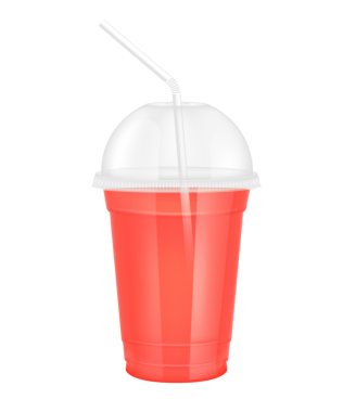 Plastik bardaktaki meyve suyu gibi şeffaf. Bardak kapaklı ve saman tüplü. Tasarım için kırmızı su menü kafesi ya da restoranlar. Paketleme içeceği 3D Gerçekçi PNG.