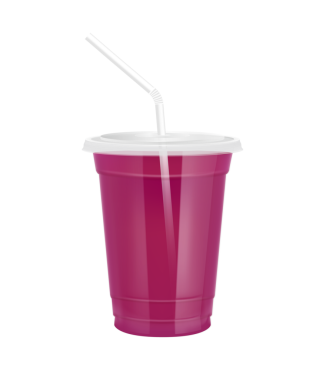 Plastik bardaktaki meyve suyu gibi şeffaf. Düz kapaklı ve saman tüplü cam. Mor kırmızı su, tasarım, içecek, kafe ya da restoranlar için. Paketleme içeceği 3D Gerçekçi PNG.