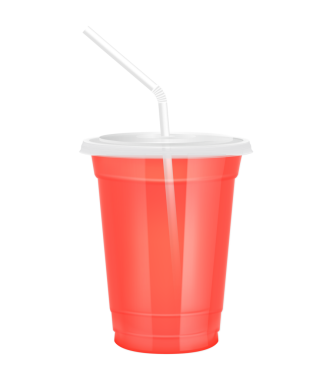Plastik bardaktaki meyve suyu gibi şeffaf. Düz kapaklı ve saman tüplü cam. Tasarım için kırmızı su menü kafesi ya da restoranlar. Paketleme içeceği 3D Gerçekçi PNG.