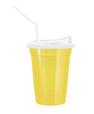Plastik bardaktaki meyve suyu gibi şeffaf. Yudum kapaklı ve saman tüplü bardak. Tasarım için sarı su menü kafesi ya da restoranlar için. Paketleme içeceği 3D Gerçekçi PNG.