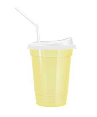 Plastik bardaktaki meyve suyu gibi şeffaf. Yudum kapaklı ve saman tüplü bardak. Tasarım için sarı su menü kafesi ya da restoranlar için. Paketleme içeceği 3D Gerçekçi PNG.