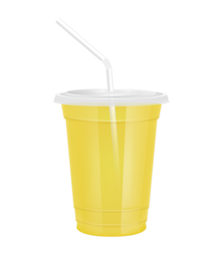 Plastik bardaktaki meyve suyu gibi şeffaf. Düz kapaklı ve saman tüplü cam. Tasarım için sarı su menü kafesi ya da restoranlar için. Paketleme içeceği 3D Gerçekçi PNG.