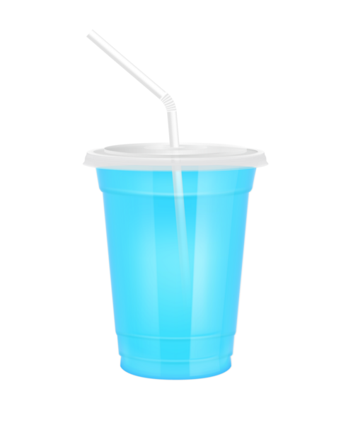 Plastik bardaktaki meyve suyu gibi şeffaf. Düz kapaklı ve saman tüplü cam. Tasarım için mavi su. Menü kafesi ya da restoranlar için. Paketleme içeceği 3D Gerçekçi PNG.