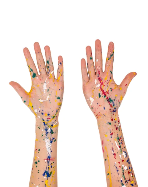 पेंटमध्ये महिला हात मुक्त आकार बनवतात — स्टॉक फोटो, इमेज