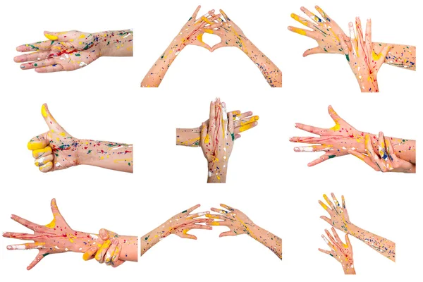Frauenhände in Farbe formen eine andere Form — Stockfoto