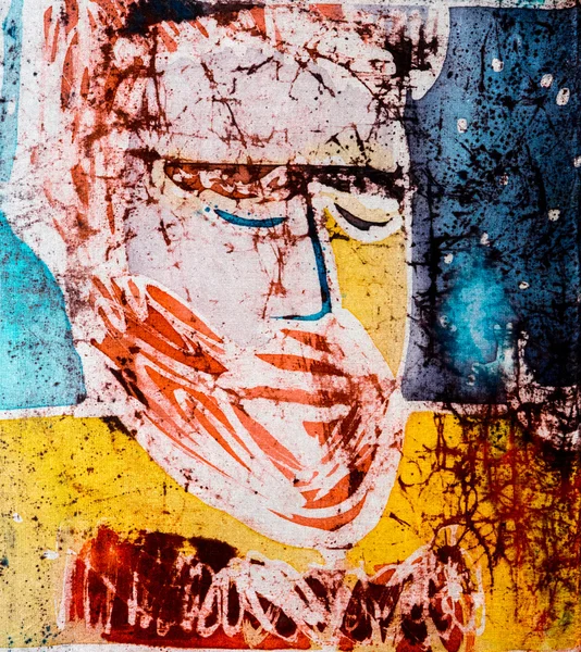 Retrato de hombre, batik caliente, textura de fondo, hecho a mano en seda —  Fotos de Stock