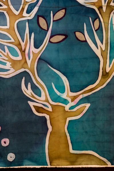 Golden deer, turquoise, hot batik, background texture, handmade — Stock Photo, Image