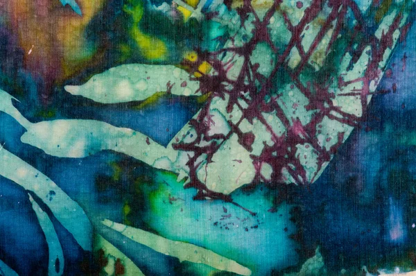 Barwna Abstrakcja, fragment, gorący Batik, Handmade abstrakcyjna sztuka surrealizmu — Zdjęcie stockowe