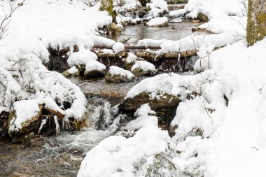 Snowy landscape of mountains port of Canencia in Madrid, Spain