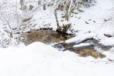 Snowy landscape of mountains port of Canencia in Madrid, Spain