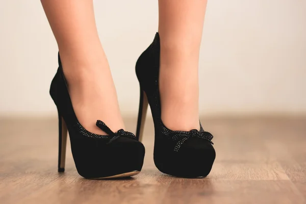 Black stylish high heels shoes — Stock Photo, Image