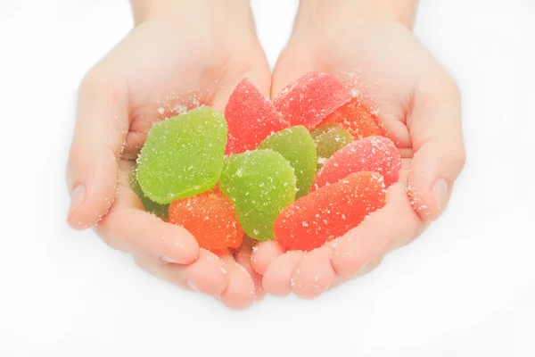 Gelee süß, Aroma Früchte, Süßigkeiten Dessert bunt auf Zucker. — Stockfoto