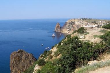 Panoramik dağ ve deniz. Rusya, Cape Fiolent