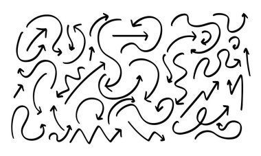 Siyahlı el yapımı oklar. Yaratıcı tasarım elementleri çeşitli şekillerin hareket yönleri. Vektör illüstrasyon kavramı