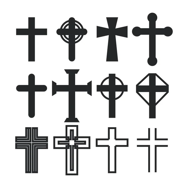 Συλλογή Σιλουέτας Χριστιανικού Σταυρού Καθολική Εικόνα Σταυρό Που Εικονογράφηση Διάνυσμα — Διανυσματικό Αρχείο