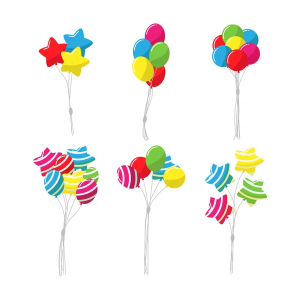 Färg Gäng Gummi Flygande Tecknade Ballonger Set Med Snöre Kollektion — Stock vektor