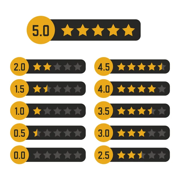 Черно Желтая Звезда Рейтинг Дизайн Золотые Иконки Набор Обзор Качества — стоковый вектор