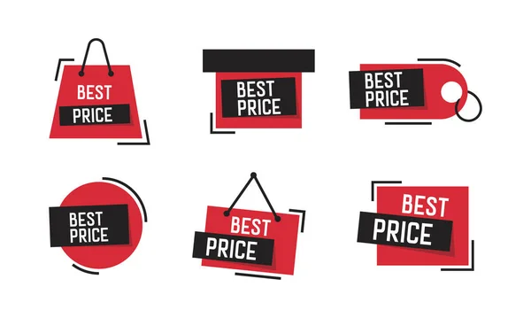 Beste Prijs Badge Zwart Rood Sale Etiketten Speciale Aanbieding Beste — Stockvector