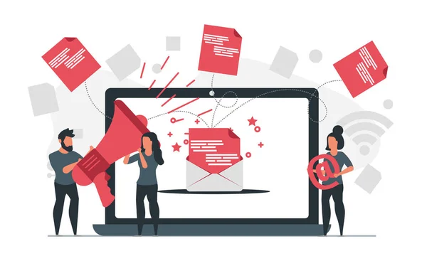 Mail Campagne Business Marketing Technologie Strategie Mensen Sturen Mail Nieuwsbrief — Stockvector