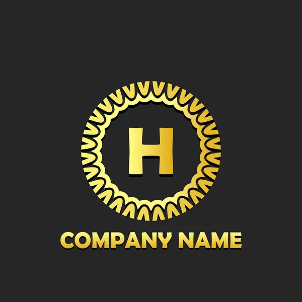 带有装饰的金色精致标识字母H模板 公司黄金图标字母H隔离黑色 奢侈品黄金标识品牌标识矢量图解 — 图库矢量图片
