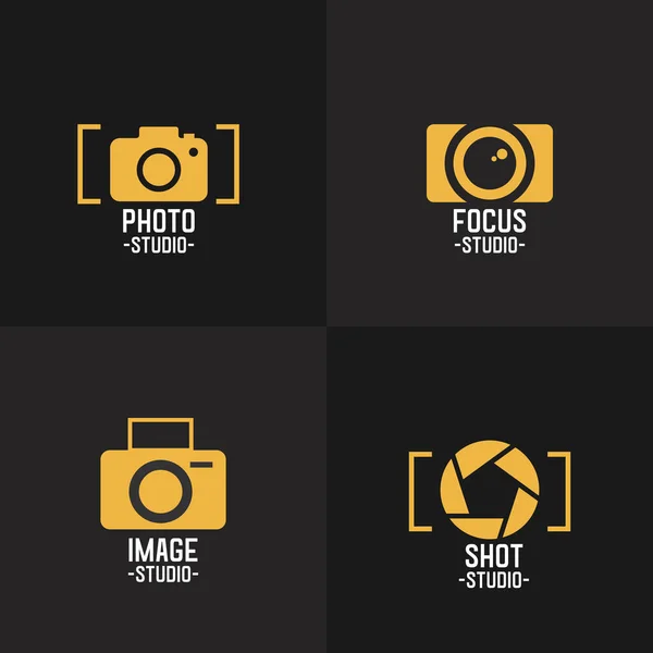 Gyllene Kamera Logotyp Samling Isolerad Svart Guld Foto Tecken Fotografi — Stock vektor