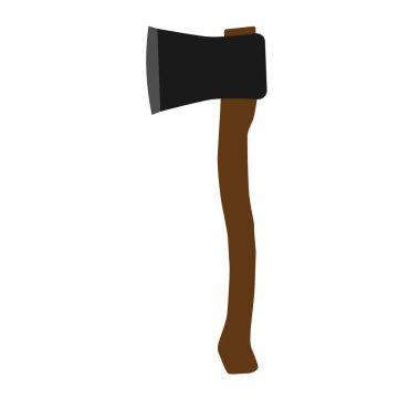Balta ahşap alet ekipman vektör illüstrasyon silah bıçağı. İzole edilmiş beyaz balta baltası sembolü. Çelik ve keskin işçilik simgesi. Ahşap marangoz çizgi film el yapımı demir alet.