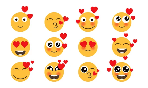 Augen Liebe Set Emoticons Gelb Gesicht Vector Sammlung Spaß Gelb — Stockvektor