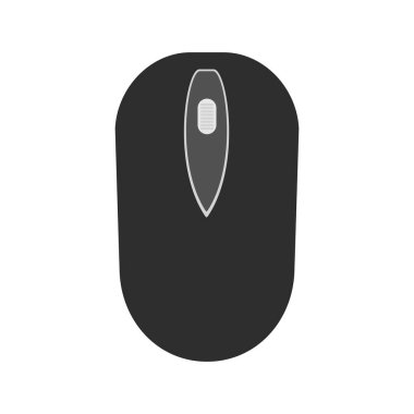 PC bilgisayar fare vektör illüstrasyon teknolojisi ve düğme aygıtı simgesi. Bilgisayar nesnesi beyaz sembolü izole etti. Kaydırma işaretleyici şekilli modern elektronik fare. Bilgisayar aygıtı aksesuarı