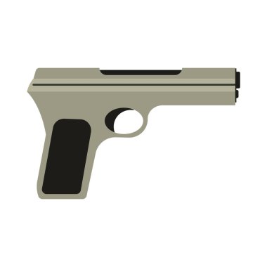 Tabanca silah vektör illüstrasyon siyah suç tabancası. Savaş tabancası ikon mermisi. İzole edilmiş askeri silah mühimmatı silueti sembolü. Polis kolu element kalibresi çizimi