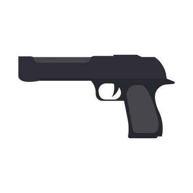 Tabanca silah vektör illüstrasyon siyah suç tabancası. Savaş tabancası ikon mermisi. İzole edilmiş askeri silah mühimmatı silueti sembolü. Polis kolu element kalibresi çizimi