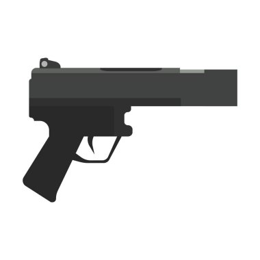 Tabanca silah vektör illüstrasyon siyah suç tabancası. Savaş tabancası ikon mermisi. İzole edilmiş askeri silah mühimmatı silueti sembolü. Polis kolu element kalibresi çizimi