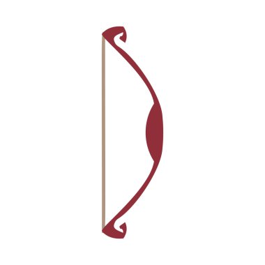 Ok vektörü spor illüstrasyon ikonunu vurmak için eğilin. Düz stil, izole edilmiş beyaz bir yay. Çizgi film klipleri, teçhizat tabancası, kabile amblemi, savaş aleti ya da aşk ikonu kavramını