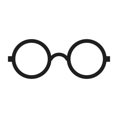 Gözlüklü moda aksesuar ikonu çizimi. Gözlüklü beyaz çerçeveli gözlük. Retro gözlükler optik lens görüş nesnesi. Gözlüklü siluet hipster element sembolü görme