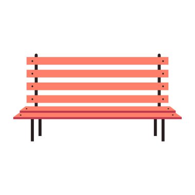 Park vektör mobilya illüstrasyonu ahşap şehir koltuğu. Şehir simgesi park bankında kahverengi renkli izole edilmiş beyaz. Açık hava ön manzara yaz karikatürü umumi koltuk ikonu mimari şehir elementi