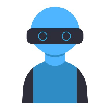 Robot ikon vektör illüstrasyon teknolojisi cyborg çizgi filmi. Şirin robot ikon fütüristik makine yapay zeka. Karakter robot simgesi robot kurgu insansı uzay adamı maskotu simgesi cyborg oyunu