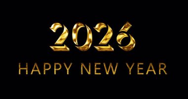 Sinematik başlık açılışı giriş mutlu yıllar 2026 altın renkli animasyon arka plan 4K. Parlak, pırıl pırıl, altın, metalik, lüks Noel arifesi. Geri sayım Kavramı Yükleniyor, Siyah Üzerine Parıldıyor. 