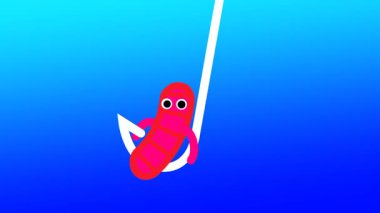 Su altında keskin bir oltaya takılmış kırmızı bir balık başarılı bir avı ve sabır, beceri ve doğal su döngüsü arasındaki bağlantıyı simgeliyor..