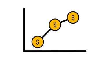 Çizilmiş üç bozuk para basit bir grafik çizgisi üzerinde daha aşağı kayar, piyasa düşüşlerini işaret eder, stratejik sabır ve düşüşleri ilerleyen her mali yolun bir parçası olarak tanırlar.