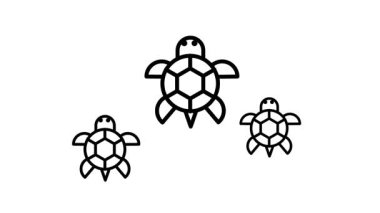 Üç küçük kaplumbağa açık alanda birlikte hareket eder. Yumuşak hareket, birlik ve deniz yaşamının barışçıl ritmini simgeler.