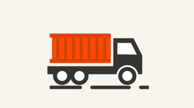 Siyah tekerlekleri olan turuncu bir konteynır kamyonu bej bir arka planda, güvenli bir yük taşıyan aktif mal taşımacılığını gösteriyor.