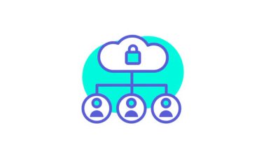 Güvenli işbirliğini destekleyen, gizliliği koruyan ve paylaşılan tüm dijital bölgeleri güvence altına alan koruma altındaki takım çalışması ortamlarını temsil eden bir bulut ağı simgesi