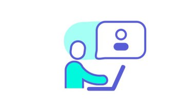 İleti baloncuğu takas eden bir kullanıcı figürü, sezgisel ve bağlı dijital alan boyunca aktif iletişim, güçlü işbirliği ve düzgün bilgi akışını temsil eder..