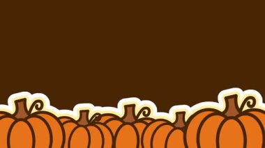 Yoğun bir balkabağı sırası, sonbahar kutlamalarını, sıcak dekoratif yetenekleri ve parlak bir davet düzeninde neşeli sezonluk ruhu vurgulayan canlı resimli bir sınır oluşturur..