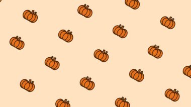 Tekrarlanan balkabaklarının neşeli bir şablonu sonbahar enerjisini vurgulayan canlı bir mevsimsel arka plan oluşturur, neşeli dekorasyon ve basit bir tekrarlayan düzende sıcak illüstrasyon cazibesi..