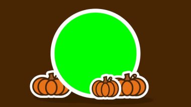 Kabaklar yuvarlak bir aksanın yanında neşeli bir mevsim sahnesi oluşturur. Sonbahar temaları, basit şekiller ve modern görsel tarzdaki dostça resimli cazibe vurgulanır..