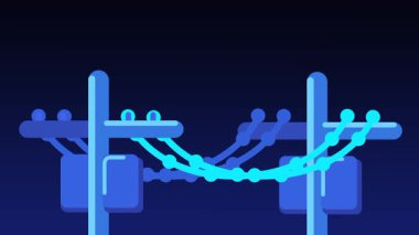 katmanlı akış şekillerini mavi destekler boyunca hareket ederken gösterir, dinamik hareketi, pürüzsüz geçişleri ve yapılandırılmış bir ortamda akışkan ritmi gösterir